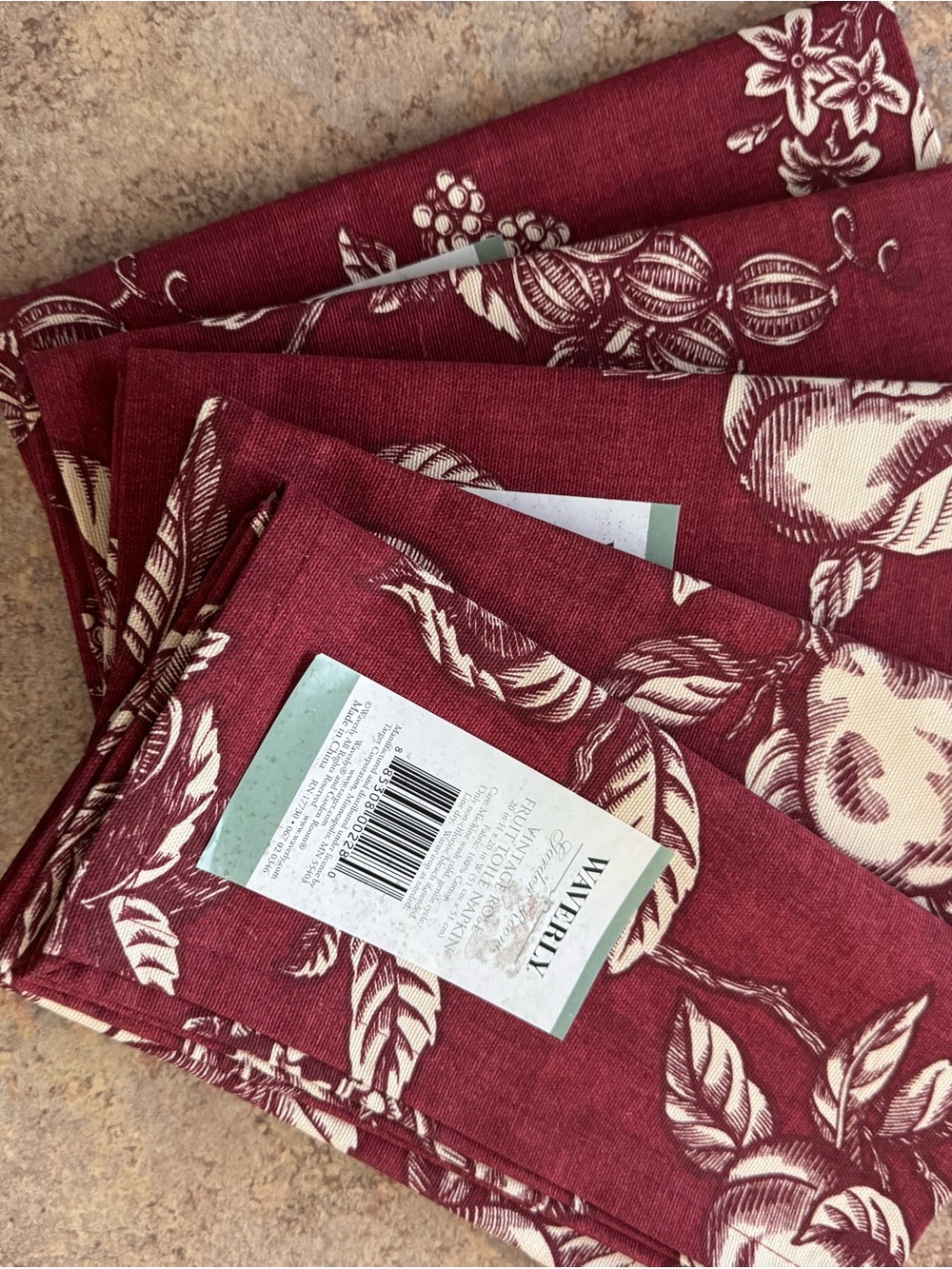 Waverly Burgundy Vintage Rose Toile Cotton Napkins - Set of 5